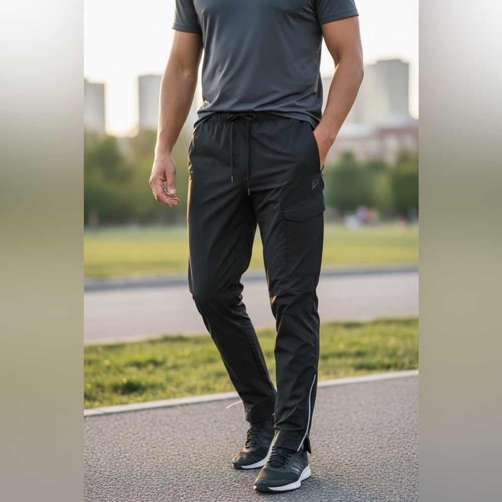 ASICS Mens Medium Black Jogger Pants Running Athletic Zip Ankle Performance